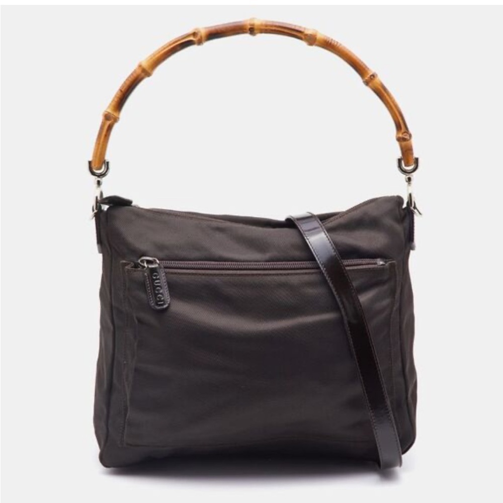 Vintage Gucci Bamboo Top Handle Hobo Bag - Brown Nylon - Mint Condition